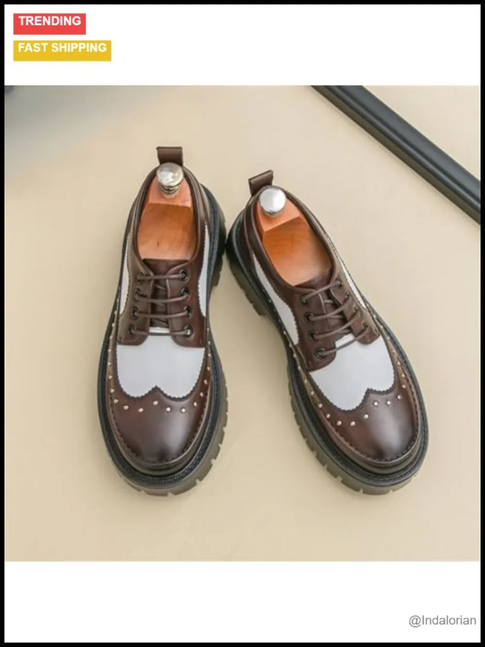 Men's Patent Leather Wingtip Oxfords Platform Chunky Heel Lace Up Round Toe